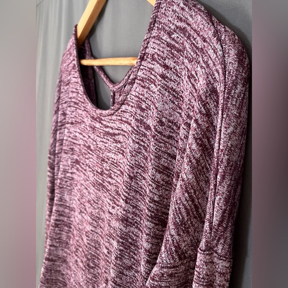 Athleta Women's S Pose Crossover T-Back Blouse Marled Knit Stretch Top Burgundy - Picture 4 of 5